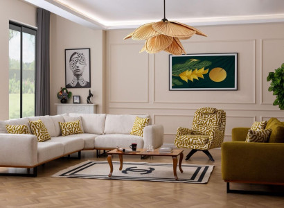 Designer living room set 3 pieces. Sofa 4 + 1 Seat Corner sofa L-shape Modern